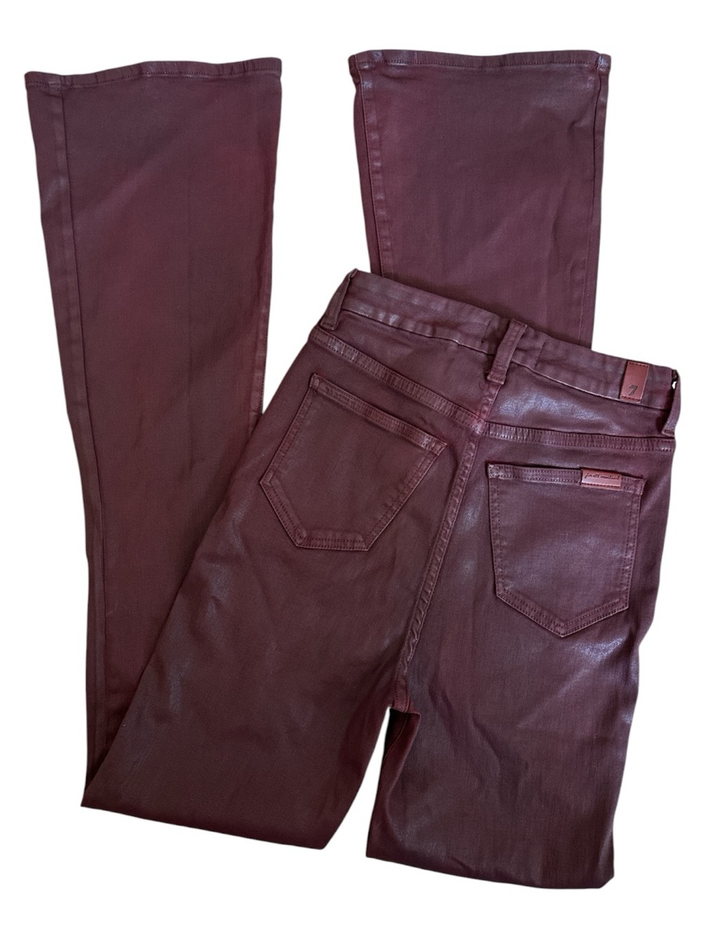 7 For All Mankind Coated Ultra High Rise Flare Jeans Burgundy Size 25 - Picture 11 of 11
